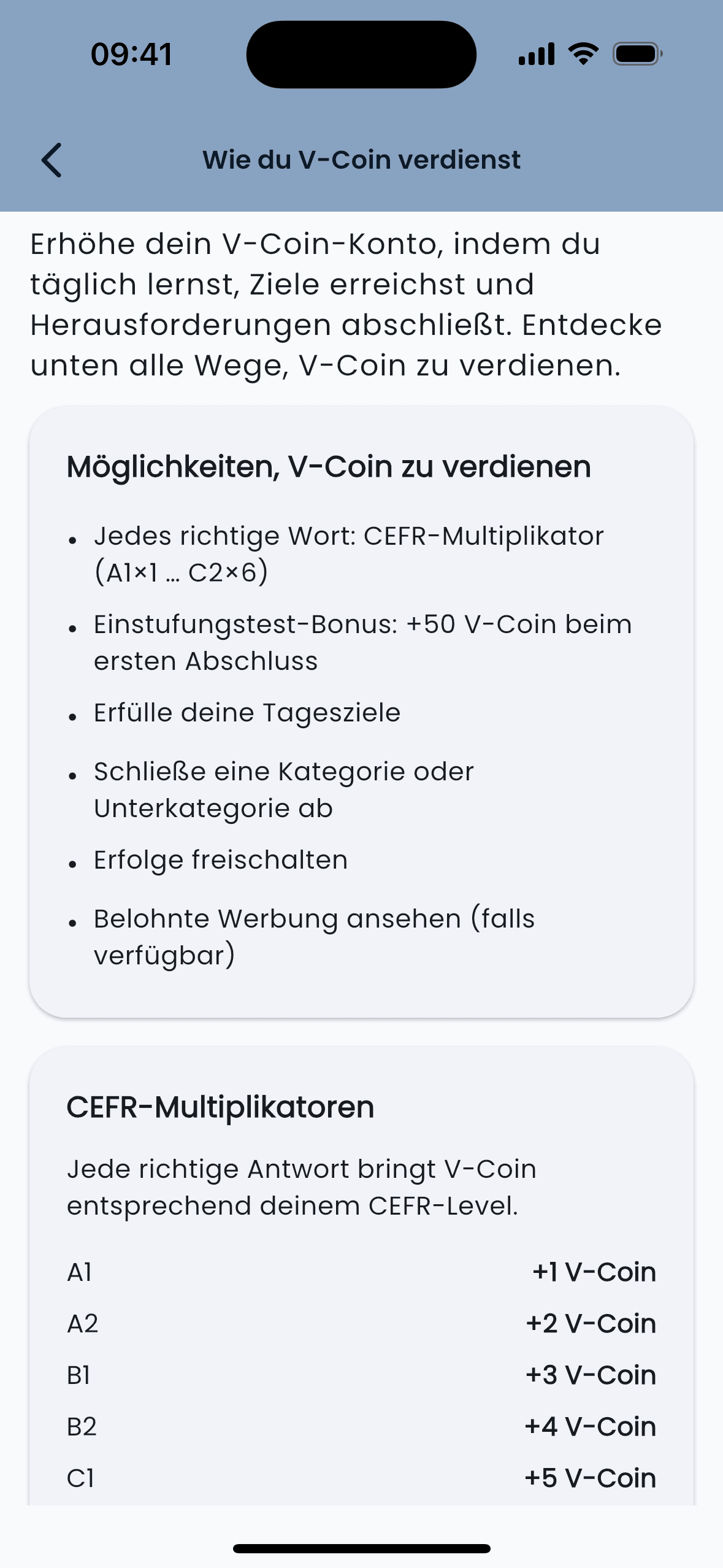 Vocount Zielpanel mit Streak und Leaderboard. Dieser Screen steht für die iOS- und Android-App.